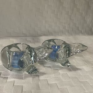 Two Vintage Indiana Glass Clear Glass Polar Bears‎ Votive Candle Holder TeaLight